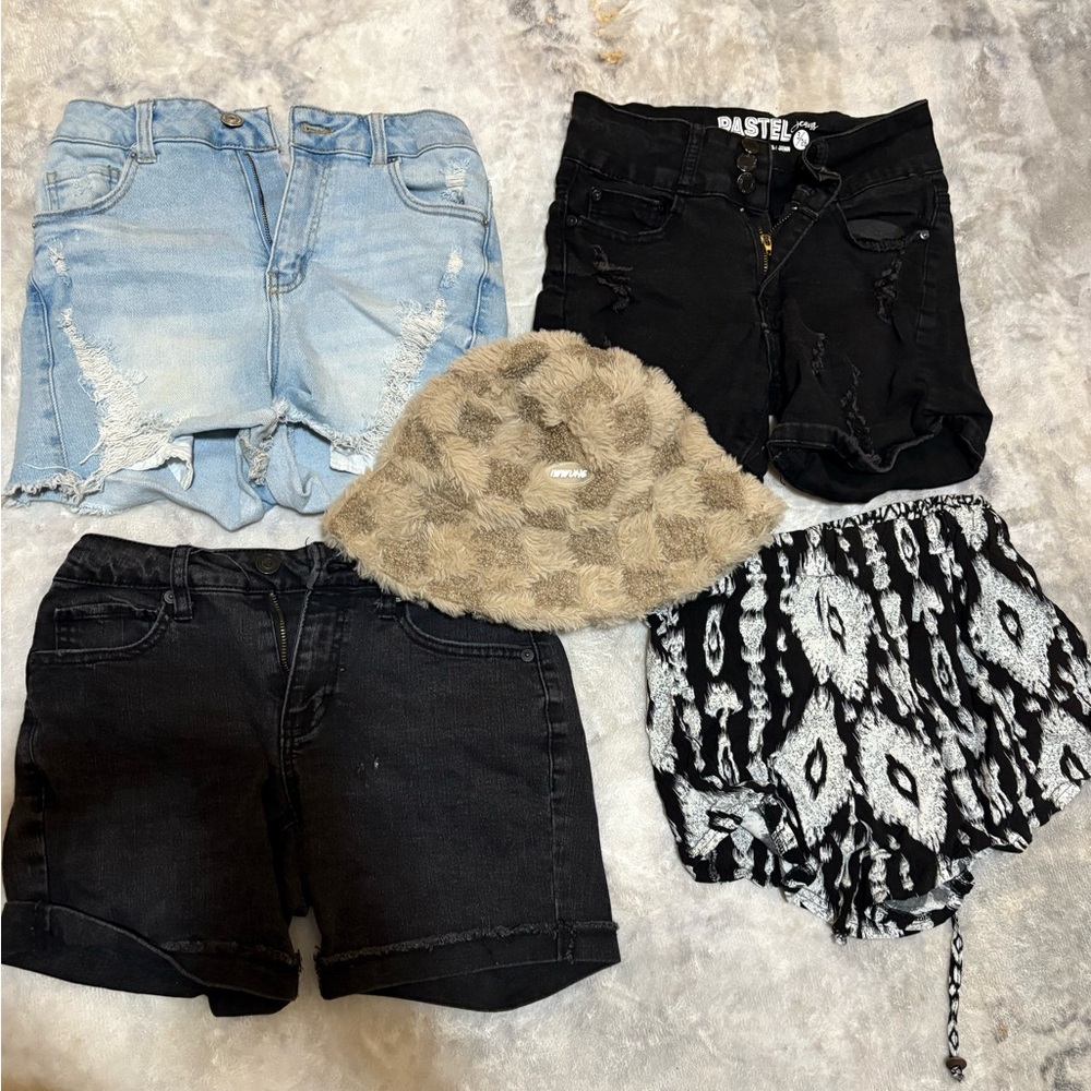 Pastels Women's Light Blue and black Distressed/plain Jean Shorts
